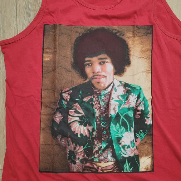 Jimi Hendrix Tank Top Mens M (Tag L Fits Medium 21.5" Chest) 21Men Red Graphic - Picture 2 of 5